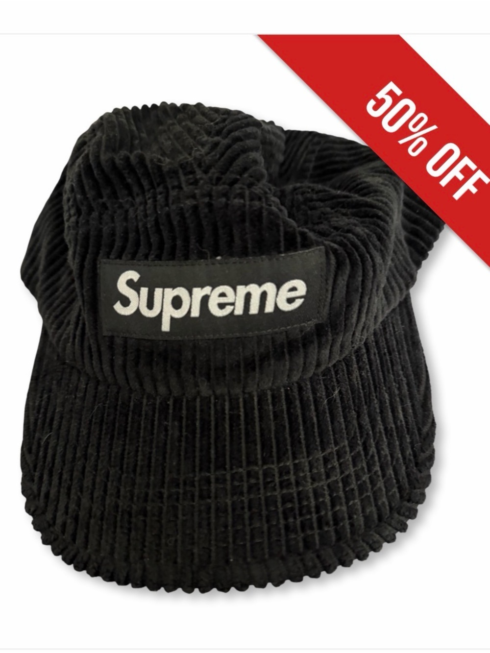 Supreme Black Corduroy Box Logo Camp Cap